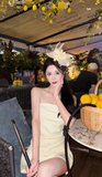 Strapless Sheath Short Prom Dresses Satin Yellow Homecoming Dresses Sexy Birthday Dresses HZ1024