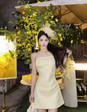 Strapless Sheath Short Prom Dresses Satin Yellow Homecoming Dresses Sexy Birthday Dresses HZ1024
