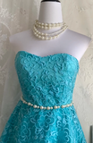 Strapless A-Line Short Prom Dresses Lace Blue Homecoming Dresses Birthday Dresses HZ1024