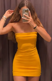 Strapless Bodycon Short Prom Dresses Spandex Yellow Homecoming Dresses Birthday Dresses HZ1024
