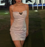 Spaghetti Strap Sheath Short Prom Dresses Satin Silver Homecoming Dresses Birthday Dresses HZ1024