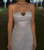 Spaghetti Strap Sheath Short Prom Dresses Satin Silver Homecoming Dresses Birthday Dresses HZ1024