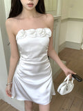 Three-dimensional flower tube top A-line slim dress HZ1024