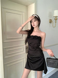 Three-dimensional flower tube top A-line slim dress HZ1024