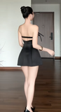 Strapless Sheath Short Prom Dresses Satin Black Homecoming Dresses Backless Birthday Dresses HZ1024