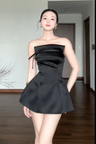 Strapless Sheath Short Prom Dresses Satin Black Homecoming Dresses Backless Birthday Dresses HZ1024