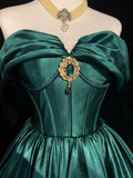 Off-the-shoulder A-Line Short Prom Dresses Satin Green Homecoming Dresses HZ1024