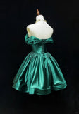 Off-the-shoulder A-Line Short Prom Dresses Satin Green Homecoming Dresses HZ1024