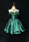 Off-the-shoulder A-Line Short Prom Dresses Satin Green Homecoming Dresses HZ1024