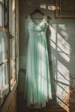 Lace Strap Sheath Long Prom Dresses Chiffon Mint Green Evening Dresses HZ1024