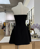 A-Line Black Homecoming Dresses Strapless Formal Dresses Rhinestone Satin Mini Birtdhay Dresses Strapless Formal Dresses HZ1024
