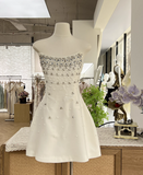 A-Line Black Homecoming Dresses Strapless Formal Dresses Rhinestone Satin Mini Birtdhay Dresses Strapless Formal Dresses HZ1024