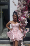 Strap Ball Gown Lace Short Prom Dresses Pink Birthday Dresses Sweet Homecoming Dresses HZ1024