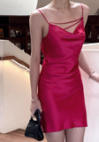 Spaghetti Strap Sheath Short Prom Dresses Satin Sleeveless Birthday Dresses Hot Pink Homecoming Dresses HZ1024