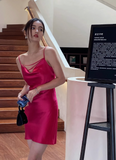 Spaghetti Strap Sheath Short Prom Dresses Satin Sleeveless Birthday Dresses Hot Pink Homecoming Dresses HZ1024