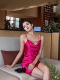 Spaghetti Strap Sheath Short Prom Dresses Satin Sleeveless Birthday Dresses Hot Pink Homecoming Dresses HZ1024