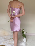 Spaghetti Strap Sheath Short Prom Dresses Purple Birthday Dresses Satin Sleeveless Homecoming Dresses HZ1024
