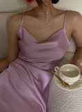 Spaghetti Strap Sheath Short Prom Dresses Purple Birthday Dresses Satin Sleeveless Homecoming Dresses HZ1024