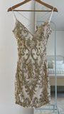 Spaghetti Strap Sheath Short Prom Dresses Sequined Backless Birthday Dresses Gold Sleeveless Homecoming Dresses HZ1024