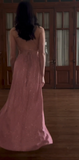 Spaghetti Strap A-Line Long Prom Dresses with Slits Open Back Dusty Pink Formal Dresses HZ1024