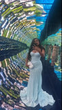 Strapless Mermaid Long Prom Dresses Tulle Light Blue Evening Gowns HZ1024