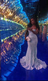 Strapless Mermaid Long Prom Dresses Tulle Light Blue Evening Gowns HZ1024