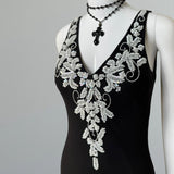 V-neck Sheath Long Prom Dresses Chiffon Sequin Black Formal Dresses Sleeveless Evening Gowns HZ1024