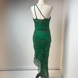 One Shoulder Sheath Formal Dresses Chiffon Beaded Green Prom Dresses Elegant Evening Gowns HZ1024