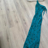 One Shoulder Turquoise Long Formal Dresses Chiffon Beaded Prom Dresses Elegant Sheath Evening Gowns HZ1024