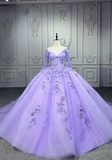 Ball Gown Jewel Tulle Long Prom Dresses Applique Beading Purple Quinceanera Dresses Sweet 16 Dresses HZ1024