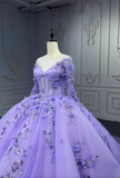 Ball Gown Jewel Tulle Long Prom Dresses Applique Beading Purple Quinceanera Dresses Sweet 16 Dresses HZ1024