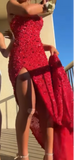 Sweetheart Neck Sheath Long Prom Dresses with Slit Sequin Burgundy Evening Gowns HZ1024