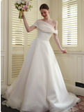 Off-the-shoulder A-Line Wedding Dresses Chiffon White Bridal Gowns Simple Bridal Dresses HZ1024