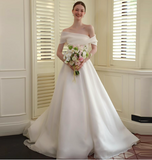 Off-the-shoulder A-Line Wedding Dresses Chiffon White Bridal Gowns Simple Bridal Dresses HZ1024