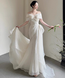 Off-the-shoulder Mermaid Wedding Dresses Tulle White Bridal Gowns Simple Bridal Dresses HZ1024