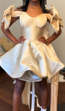 A-Line Birthday Dresses Satin Sweetheart Neck Short Prom Dresses Off-White Homecoming Dresses HZ1024