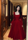 A-Line Formal Dresses Burgundy Birthday Dresses Long Sleeves Guest Dresses HZ1024