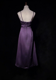 Sheath Dark Purple Formal Dresses Spaghetti Straps Guest Dresses Satin Short Prom Dresses HZ1024