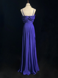 Sheath Royal Blue Formal Dresses Spaghetti Straps Guest Dresses Chiffon Long Prom Dresses HZ1024