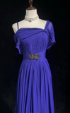 Sheath Royal Blue Formal Dresses Spaghetti Straps Guest Dresses Chiffon Long Prom Dresses HZ1024