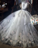 Spaghetti Strap A-Line Long Prom Dresses Tulle White Sweet 16 Dress HZ1024