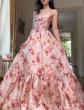 Spaghetti Strap A-Line Wedding Guest Dresses Satin Floral Formal Dresses HZ1024