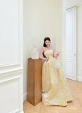 Strapless A-Line Long Prom Dresses Satin Butter Yellow Long Formal Dresses, Cute Birthday Dresses HZ1024