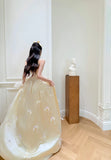 Strapless A-Line Long Prom Dresses Satin Butter Yellow Long Formal Dresses, Cute Birthday Dresses HZ1024