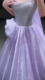 Strapless A-Line Long Prom Dresses Tulle Purple Sweet 16 Dresses HZ1024