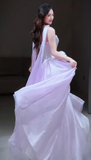 Strapless A-Line Long Prom Dresses Tulle Purple Sweet 16 Dresses HZ1024
