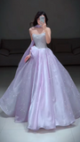 Strapless A-Line Long Prom Dresses Tulle Purple Sweet 16 Dresses HZ1024