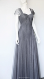 Sweetheart Neck Sheath Long Prom Dresses Tulle Dark Gray Evening Gowns HZ1024