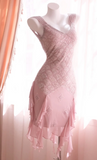 V-neck Sheath Short Prom Dresses Chiffon Beaded Homecoming Dresses Dusty Pink Birthday Dresses HZ1024