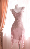 V-neck Sheath Short Prom Dresses Chiffon Beaded Homecoming Dresses Dusty Pink Birthday Dresses HZ1024